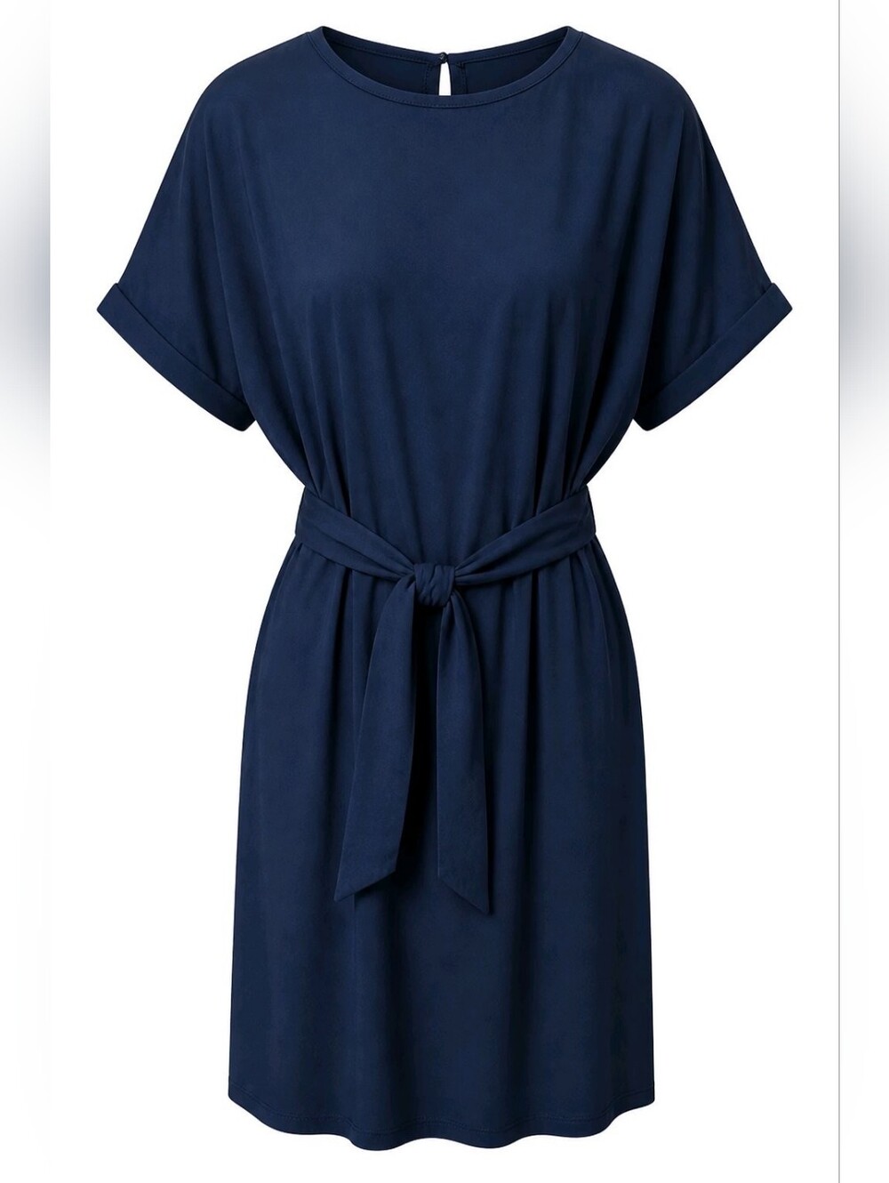 SHEIN Navy Tie-Waist Short Sleeve T-Shirt Dress - Size Medium 1042
